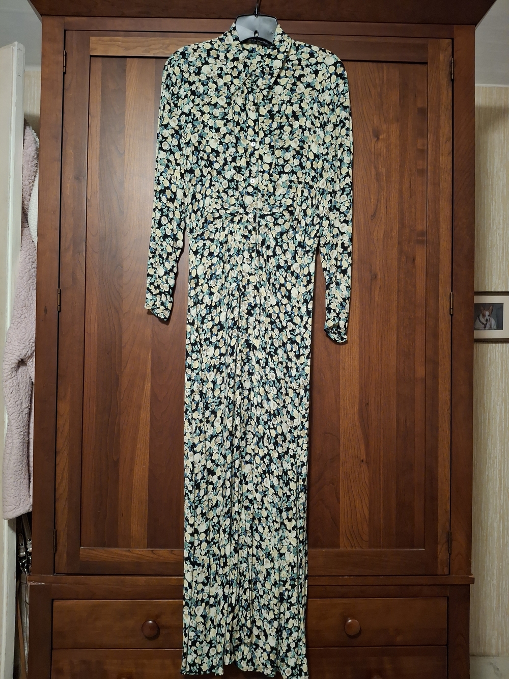 Floral Button-Front Maxi Dress in Teal and Cream